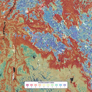 Wildfire severity index map across northern Tasmania with a compact ten-class severity legend
